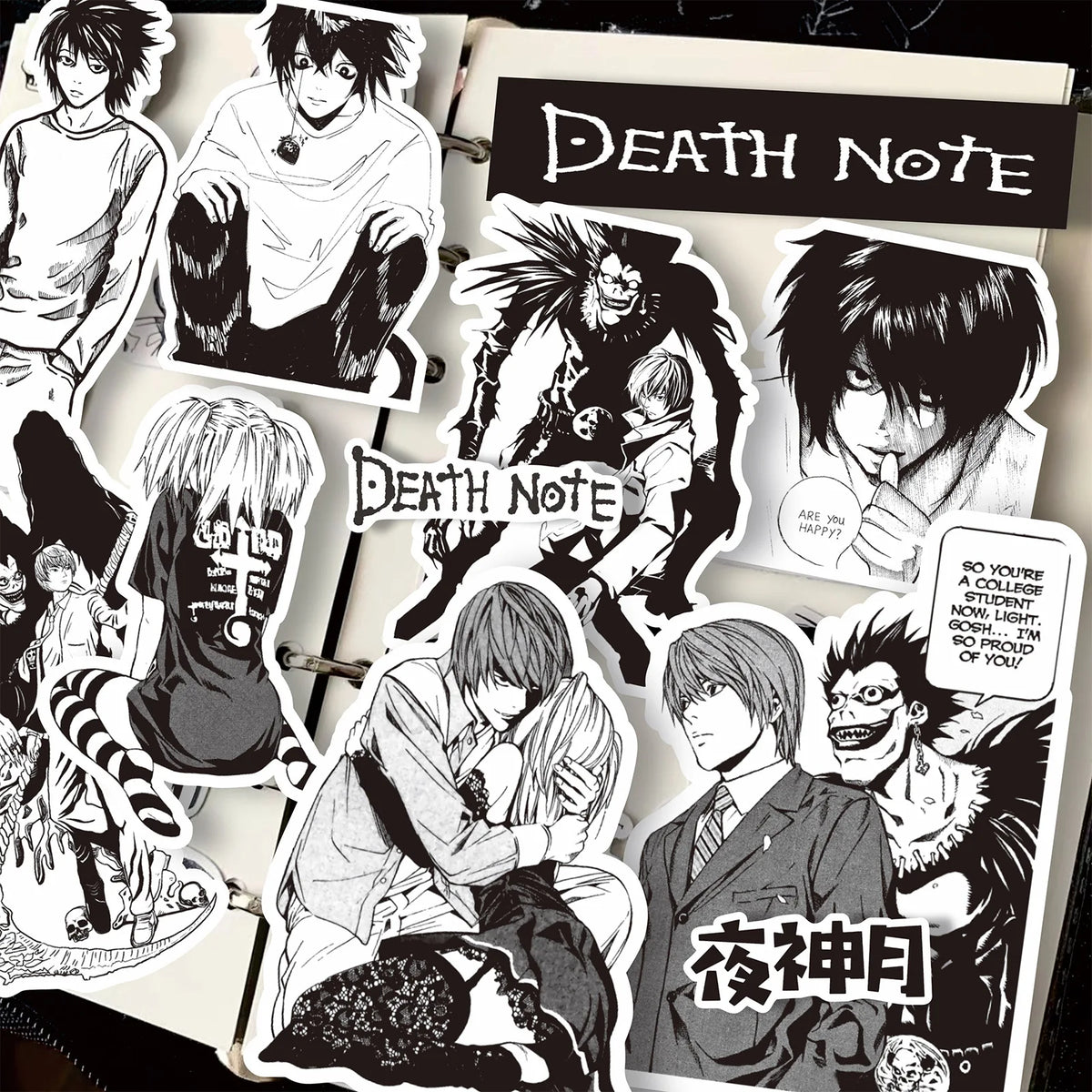 Death Note 65-Piece Anime Sticker Pack – Black & White Manga Decals