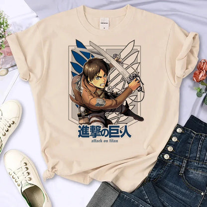 Attack on Titan Eren & Mikasa Graphic T-Shirt – Oversized Unisex Cotton Anime Streetwear Tee Collection