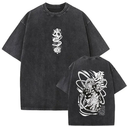 Demon Slayer Vintage Washed Anime T-Shirt – Unisex Cotton Oversized Graphic Tee