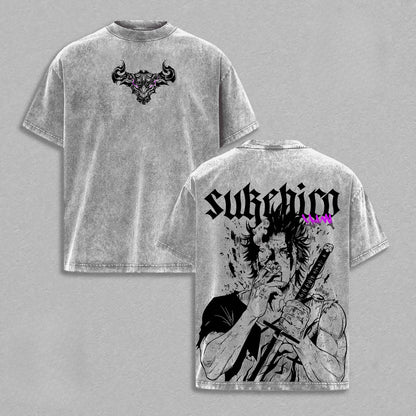Black Clover Yami Sukehiro Vintage Washed Graphic T-Shirt – Oversized Unisex Cotton Anime Streetwear Tee