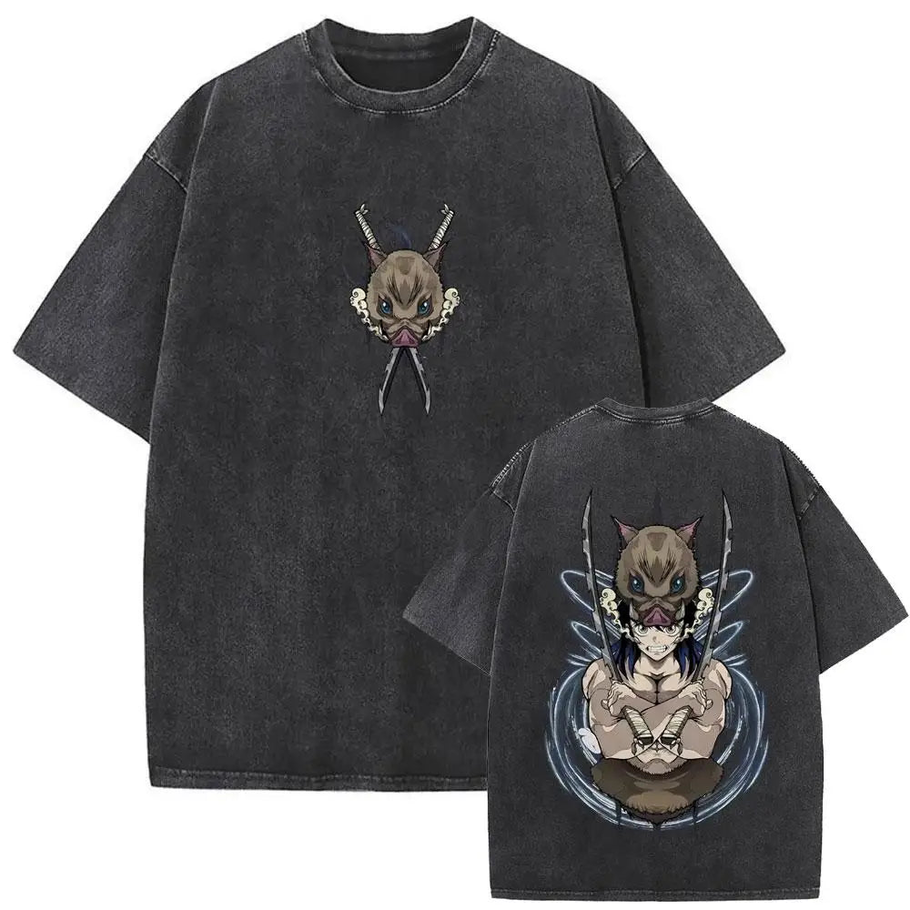 Demon Slayer Vintage Washed Anime T-Shirt – Unisex Cotton Oversized Graphic Tee