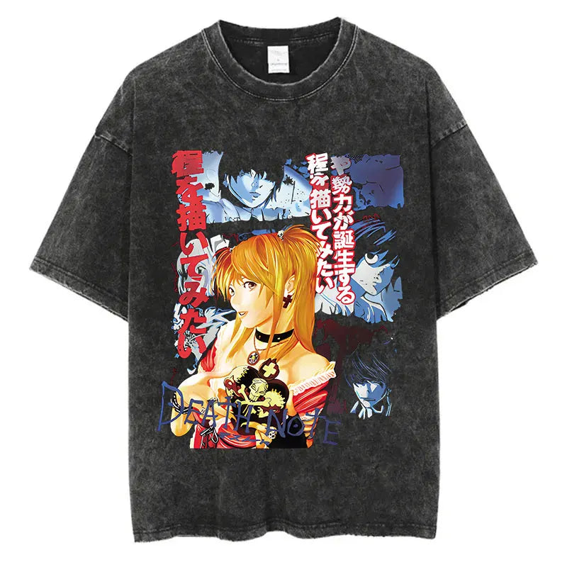 Death Note Vintage Washed T-Shirt – Oversized Unisex Harajuku Anime Tee