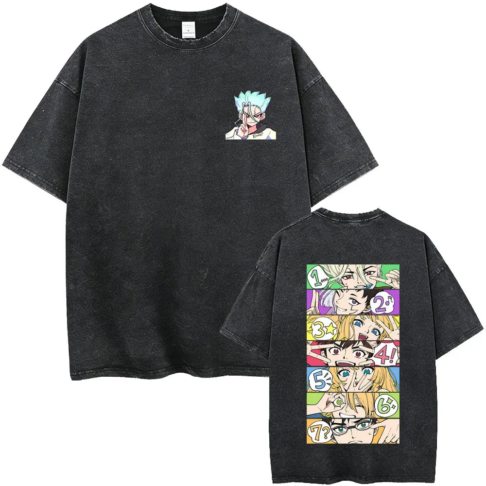 Dr. Stone Senku Ishigami Vintage Washed T-Shirt – Unisex Oversized Manga Graphic Tee