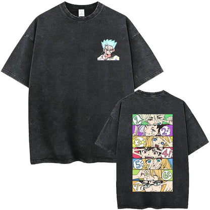 Dr. Stone Senku Ishigami Vintage Washed T-Shirt – Unisex Oversized Manga Graphic Tee