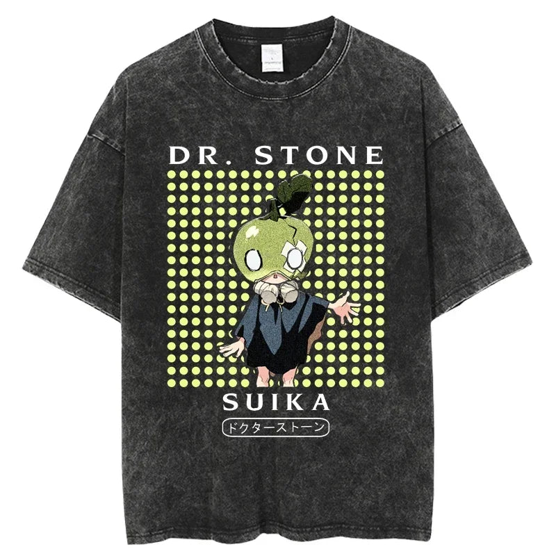 Dr. Stone Senku Ishigami Vintage Washed T-Shirt – Unisex Oversized Harajuku Cotton Graphic Tee