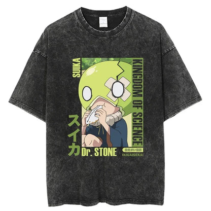 Dr. Stone Senku Ishigami Vintage Washed T-Shirt – Unisex Oversized Harajuku Cotton Graphic Tee