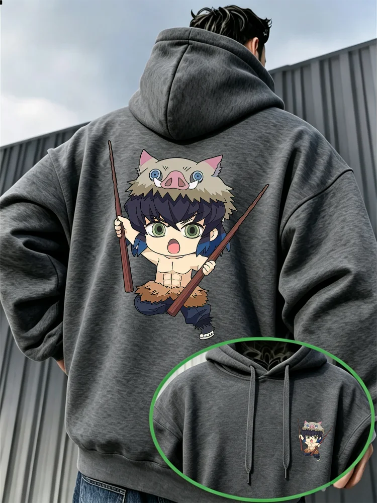 Demon Slayer Inosuke Hashibira Fleece Hoodie – Warm Anime Graphic Pullover Sweatshirt