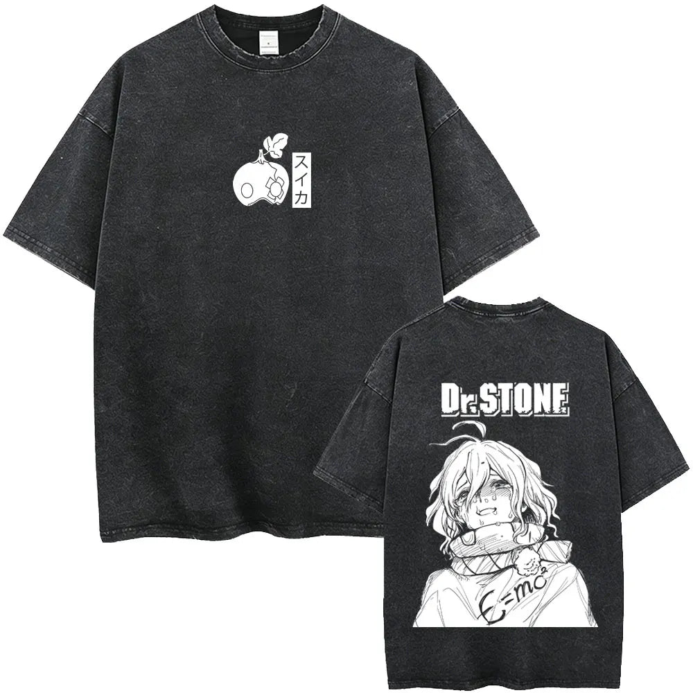 Dr. Stone Senku Ishigami Vintage Washed T-Shirt – Unisex Oversized Manga Graphic Tee