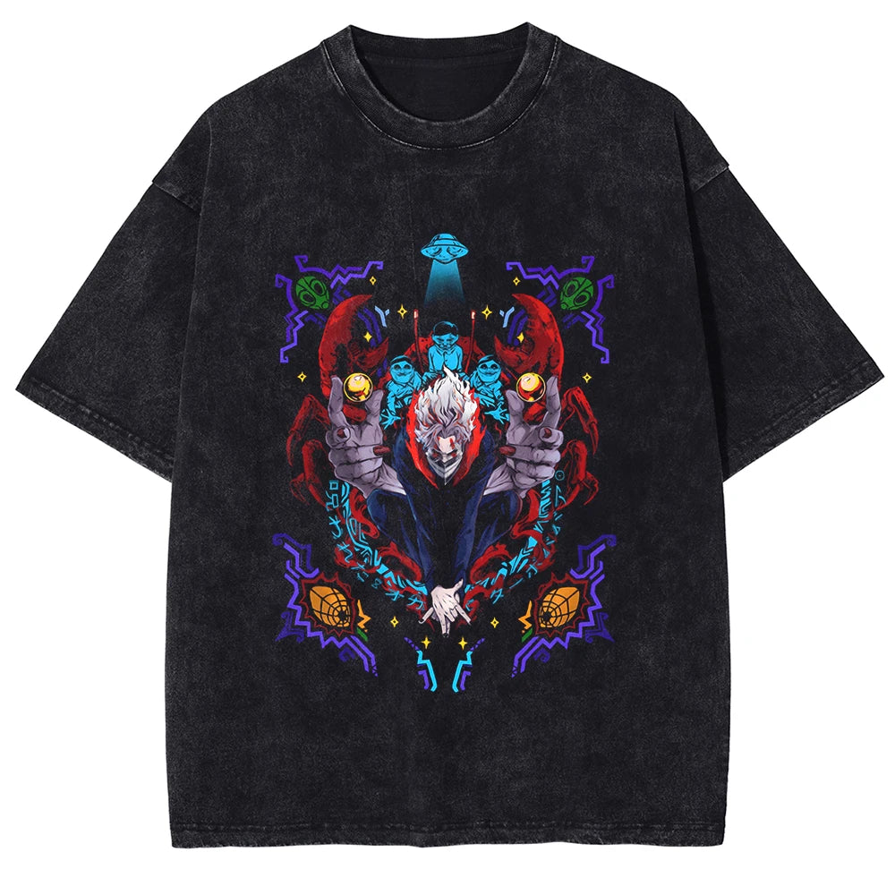 DAN DA DAN Vintage Washed T-Shirt – Gothic Y2K Oversized Anime Streetwear Tee