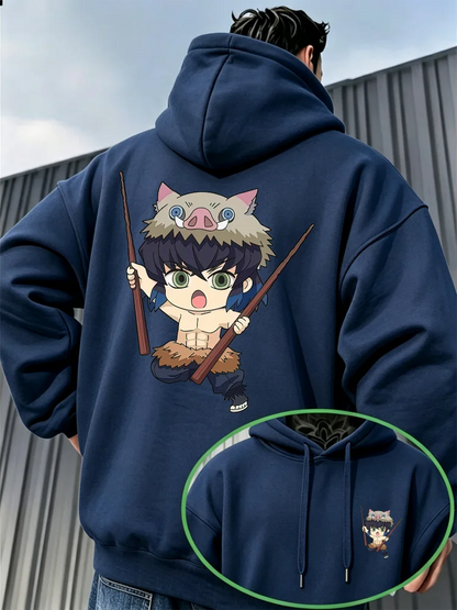 Demon Slayer Inosuke Hashibira Fleece Hoodie – Warm Anime Graphic Pullover Sweatshirt