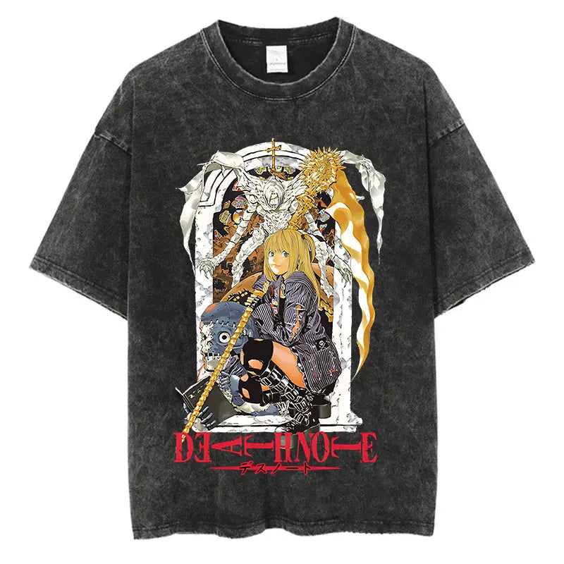 Death Note Vintage Washed T-Shirt – Oversized Unisex Harajuku Anime Tee