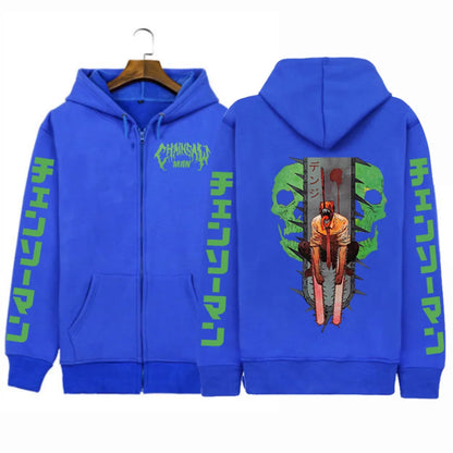 Chainsaw Man Denji Zip-Up Hoodie – Unisex Anime Graphic Streetwear Jacket