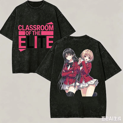 Classroom of the Elite Vintage Washed T-Shirt – Oversized Unisex Harajuku Anime Tee