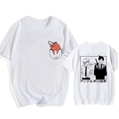 Chainsaw Man 90s Retro Anime T-Shirt – Pochita & Makima Harajuku Graphic Tee