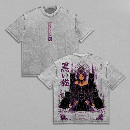 BLEACH Yoruichi Shihōin Vintage Washed T-Shirt – Unisex Harajuku Anime Streetwear Tee