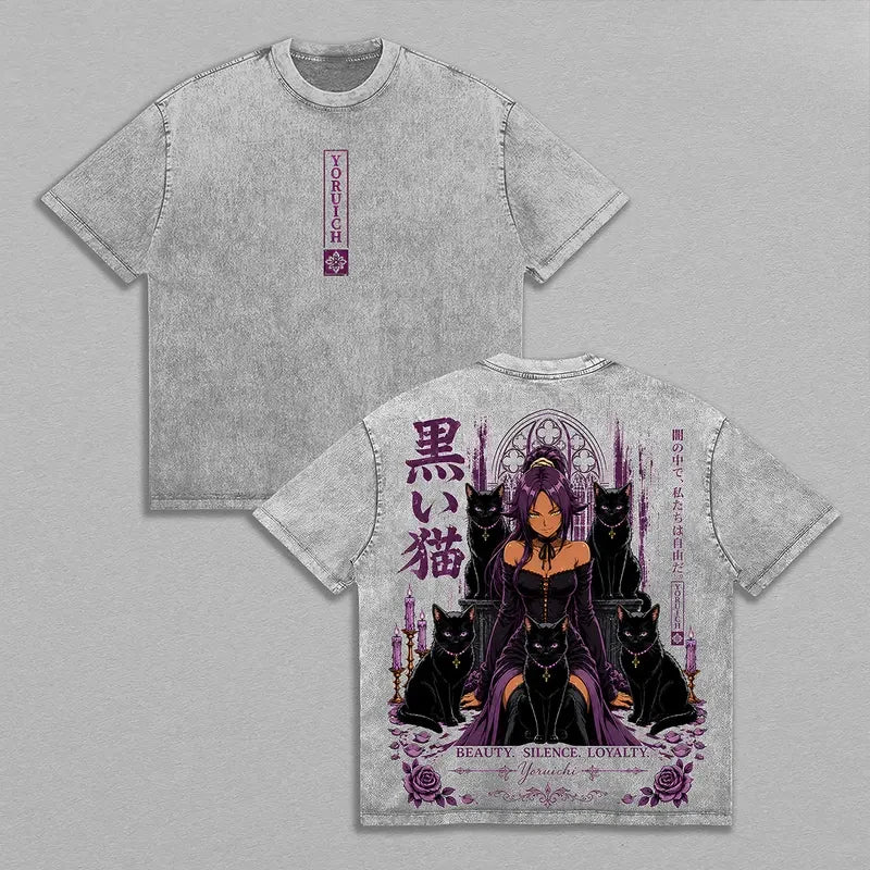BLEACH Yoruichi Shihōin Vintage Washed T-Shirt – Unisex Harajuku Anime Streetwear Tee