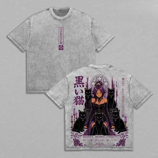 BLEACH Yoruichi Shihōin Vintage Washed T-Shirt – Unisex Harajuku Anime Streetwear Tee