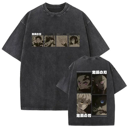 Demon Slayer Vintage Washed Anime T-Shirt – Unisex Cotton Oversized Graphic Tee