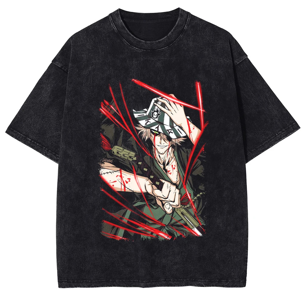 BLEACH Kisuke Urahara Vintage Washed T-Shirt – Manga Harajuku Streetwear Tee