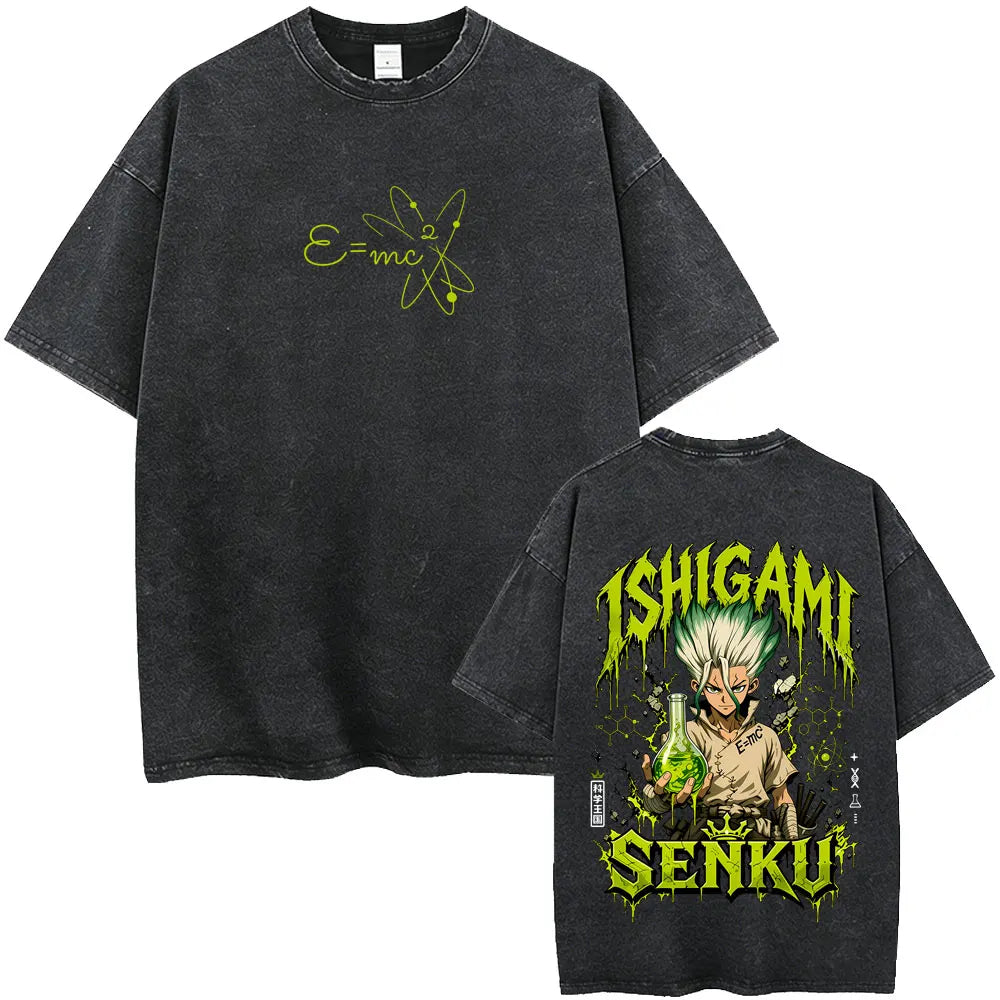 Dr. Stone Senku Ishigami Vintage Washed T-Shirt – Unisex Oversized Manga Graphic Tee