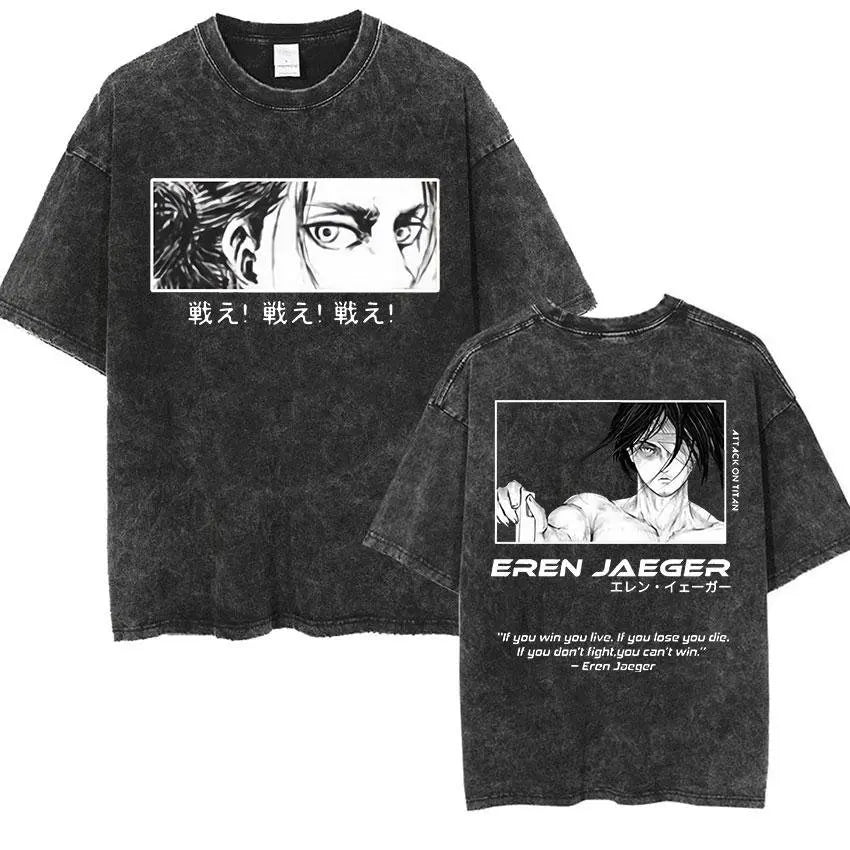 Attack on Titan Vintage Washed Graphic T-Shirt – Oversized Unisex Cotton Anime Streetwear Tee