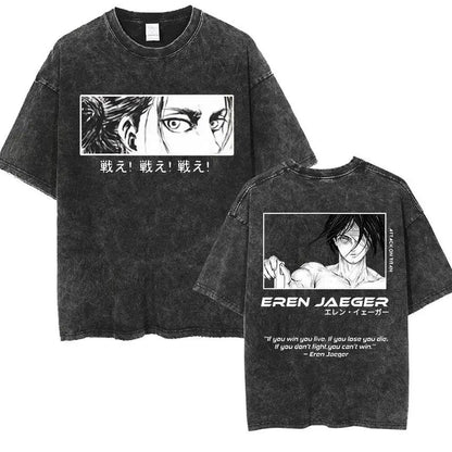 Attack on Titan Vintage Washed Graphic T-Shirt – Oversized Unisex Cotton Anime Streetwear Tee