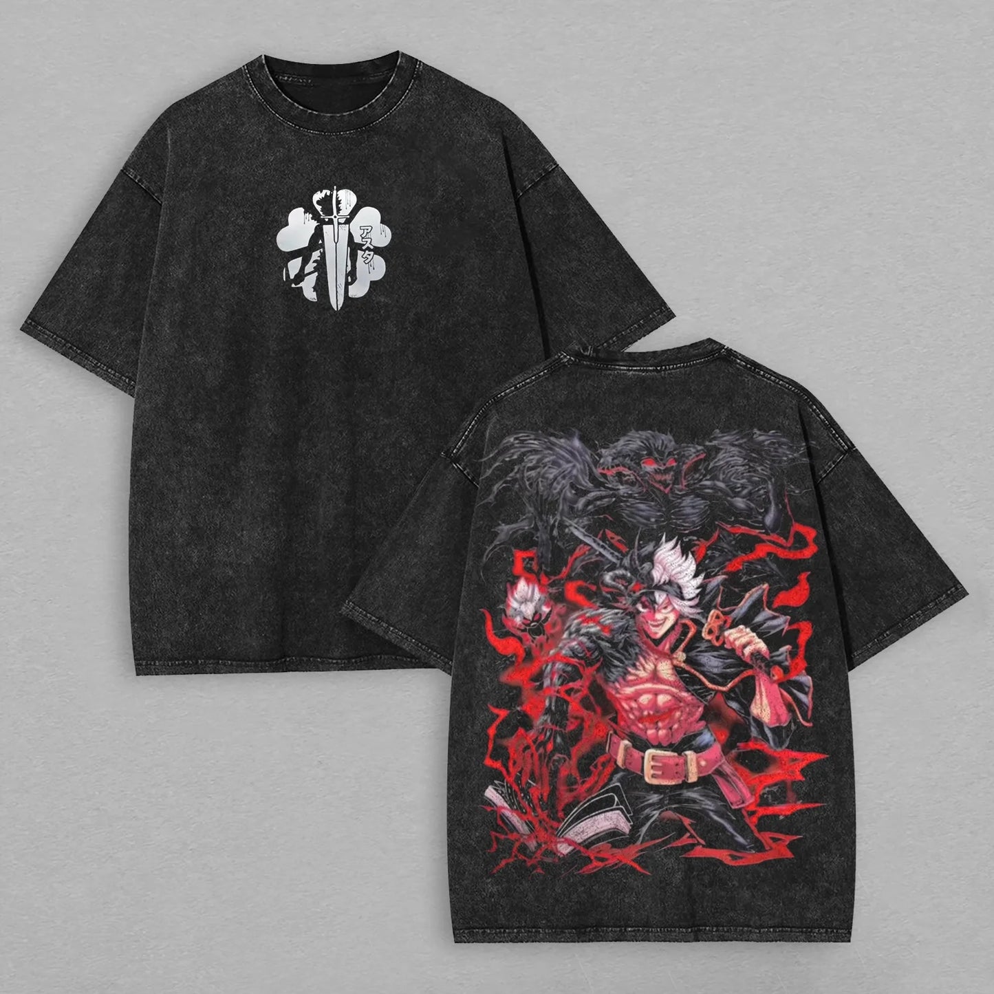 Black Clover Asta Vintage Washed Graphic T-Shirt – Oversized Unisex Cotton Anime Streetwear Tee