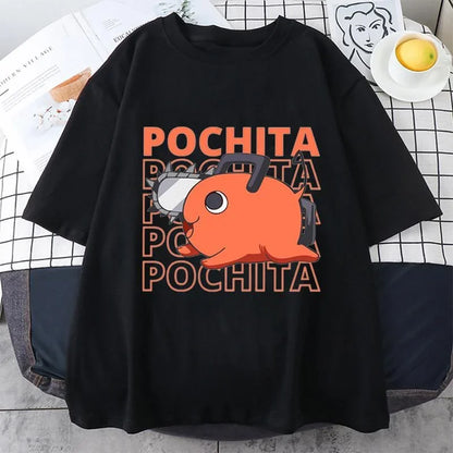 Chainsaw Man Pochita Funny Graphic T-Shirt – Loose Casual Anime Tee