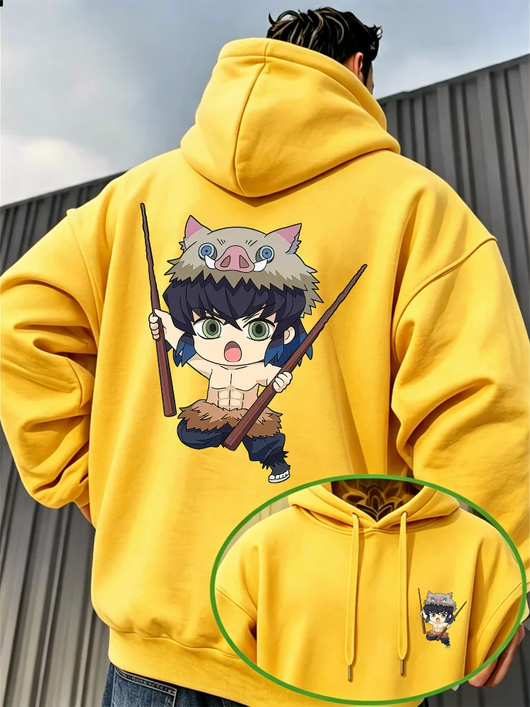 Demon Slayer Inosuke Hashibira Fleece Hoodie – Warm Anime Graphic Pullover Sweatshirt