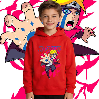 BORUTO Kids Fleece Hoodie – Boys & Girls Warm Anime Pullover Sweatshirt