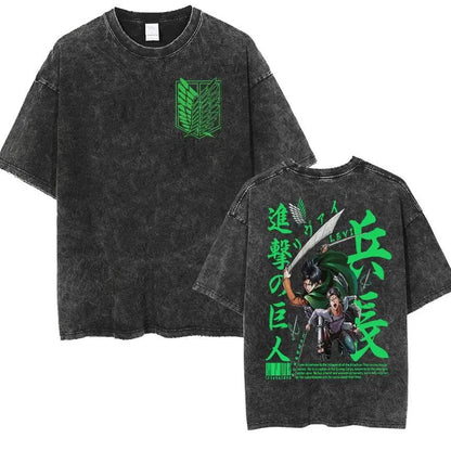 Attack on Titan Vintage Washed Graphic T-Shirt – Oversized Unisex Cotton Anime Streetwear Tee