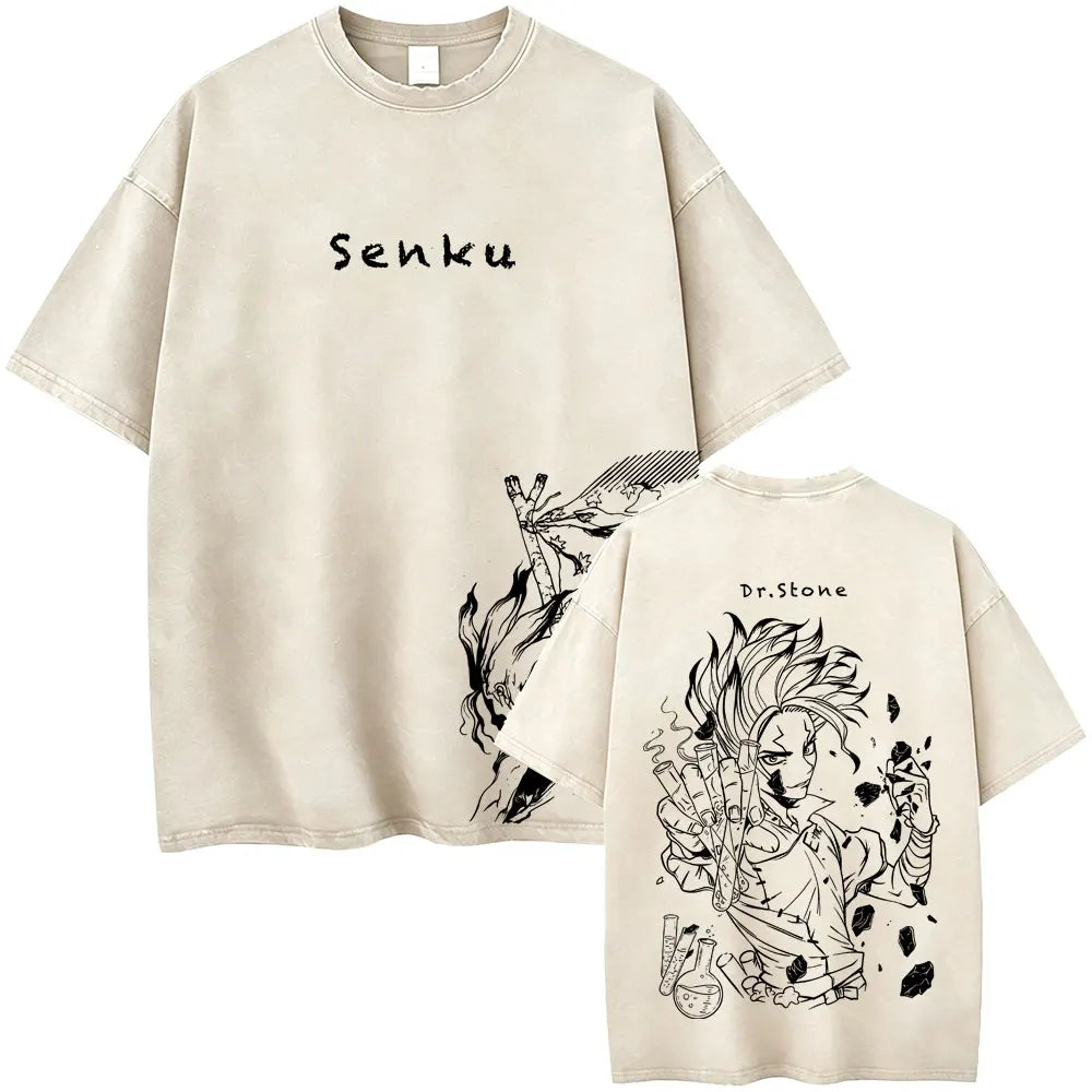 Dr. Stone Senku Ishigami Vintage Washed T-Shirt – Unisex Oversized Manga Graphic Tee