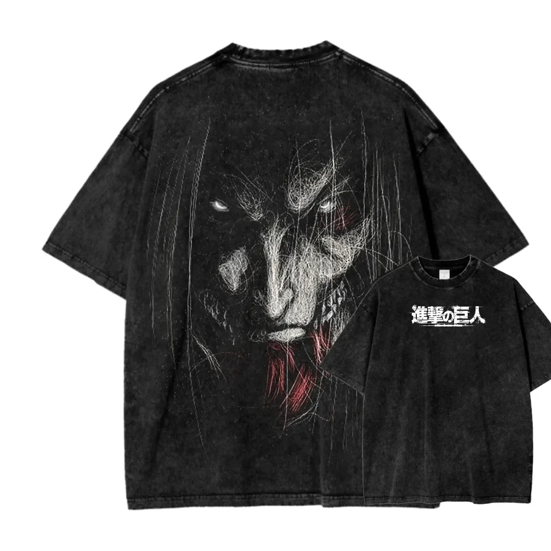 Attack on Titan Eren Jaeger Vintage Washed T-Shirt – Unisex Cotton Anime Graphic Tee