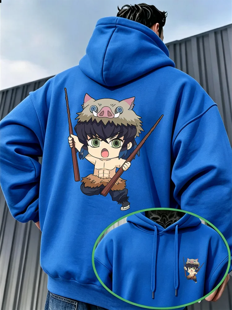 Demon Slayer Inosuke Hashibira Fleece Hoodie – Warm Anime Graphic Pullover Sweatshirt