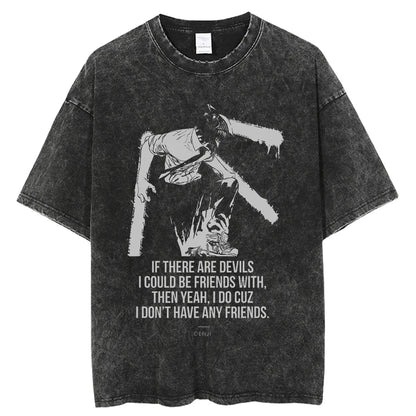 Chainsaw Man Denji & Pochita Vintage Washed T-Shirt – Oversized Harajuku Anime Tee