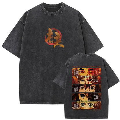 Demon Slayer Vintage Washed Anime T-Shirt – Unisex Cotton Oversized Graphic Tee