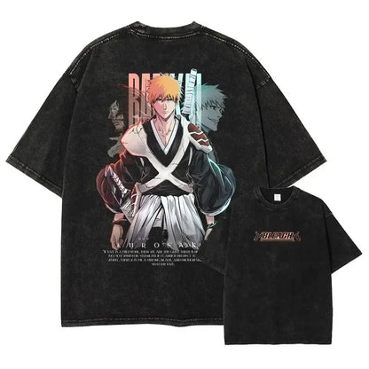 BLEACH Vintage Washed Oversized T-Shirt – Unisex Y2K Anime Streetwear Tee