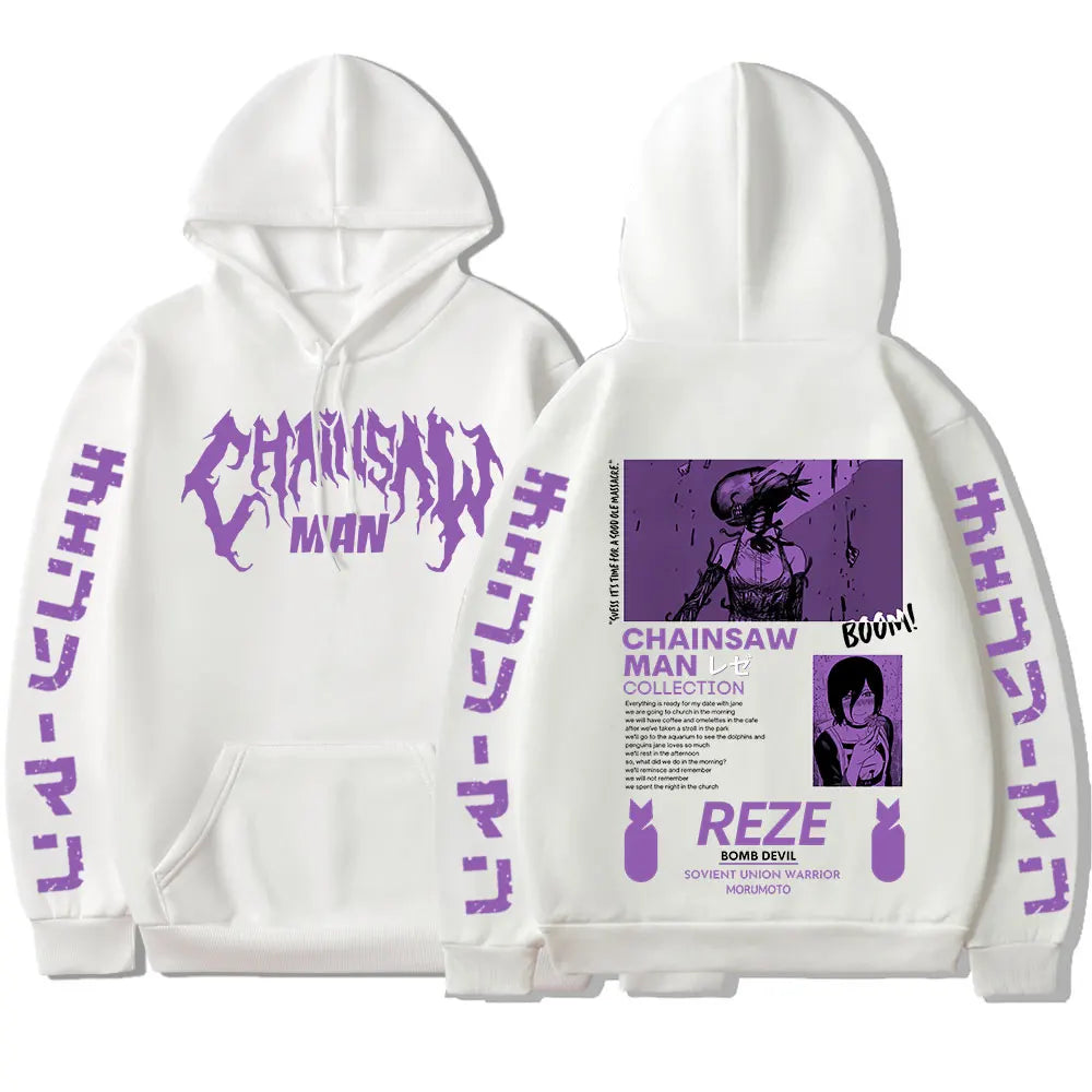 Chainsaw Man Reze Vintage Oversized Hoodie – Unisex Harajuku Manga Streetwear