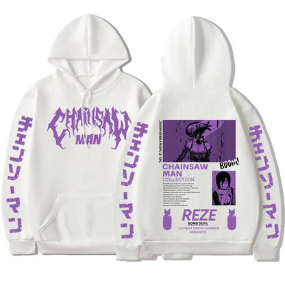 Chainsaw Man Reze Vintage Oversized Hoodie – Unisex Harajuku Manga Streetwear