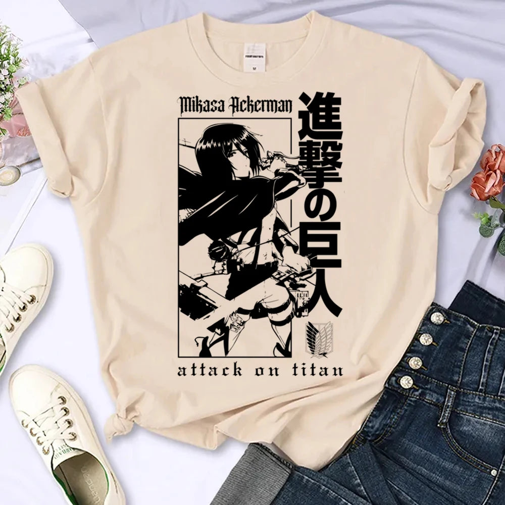 Attack on Titan Eren & Mikasa Graphic T-Shirt – Oversized Unisex Cotton Anime Streetwear Tee Collection