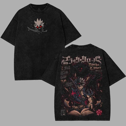 Black Clover Asta Vintage Washed Graphic T-Shirt – Oversized Unisex Cotton Hip Hop Streetwear Tee