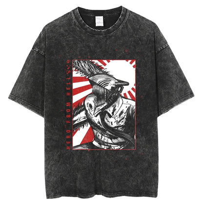 Chainsaw Man Denji & Pochita Vintage Washed T-Shirt – Oversized Harajuku Anime Tee