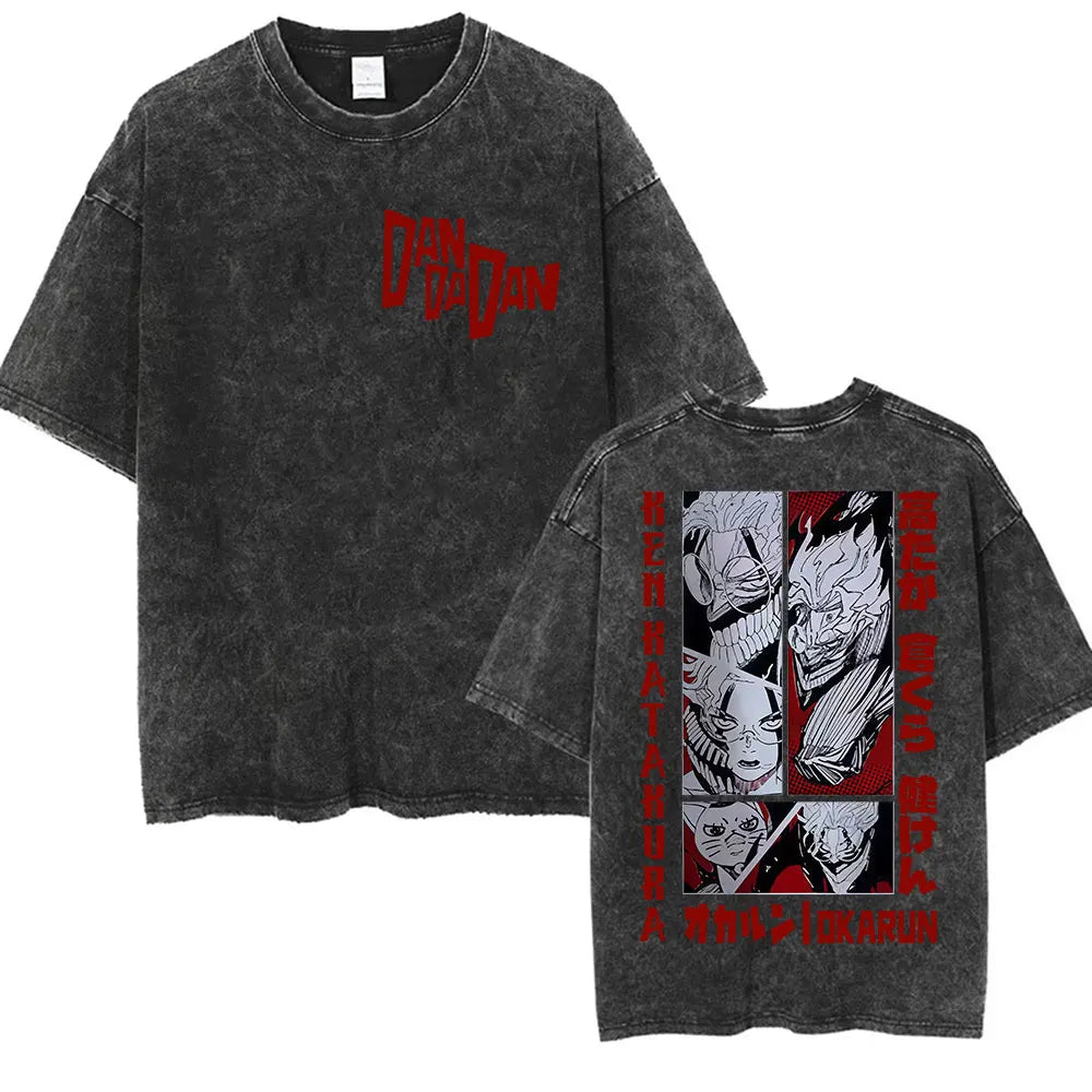 DAN DA DAN Okarun Vintage Washed T-Shirt – Loose Unisex Anime Streetwear Tee Collections