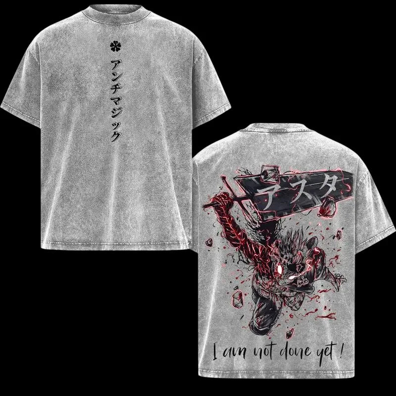 Black Clover Asta Gothic Vintage Washed Graphic T-Shirt – Oversized Unisex Cotton Anime Streetwear Tee
