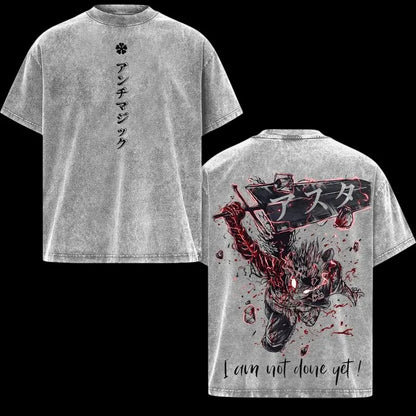 Black Clover Asta Gothic Vintage Washed Graphic T-Shirt – Oversized Unisex Cotton Anime Streetwear Tee